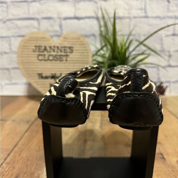 Michael Kors Women's Fulton Printed Hair-calf Moccasin Flats Black/White - Picture 9 of 13